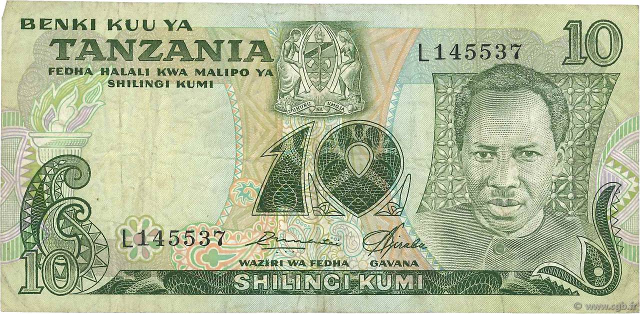 10 Shilingi TANZANIA  1978 P.06a BC