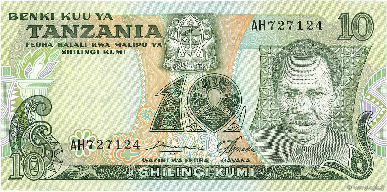 10 Shilingi TANZANIA  1978 P.06a XF+