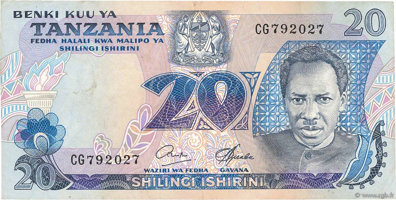 20 Shilingi TANZANIA  1978 P.07b F+