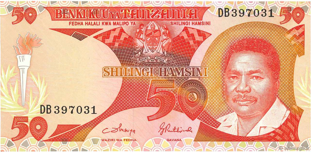 50 Shilingi TANSANIA  1986 P.16b fST