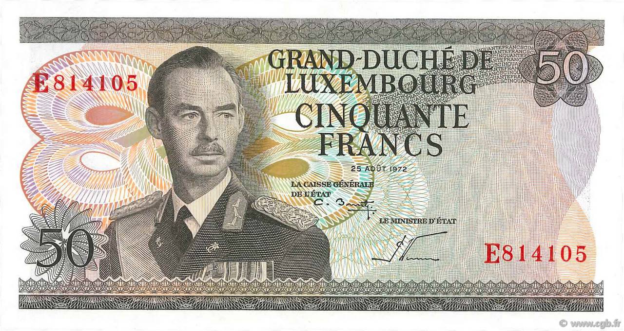 50 Francs LUSSEMBURGO  1972 P.55b FDC