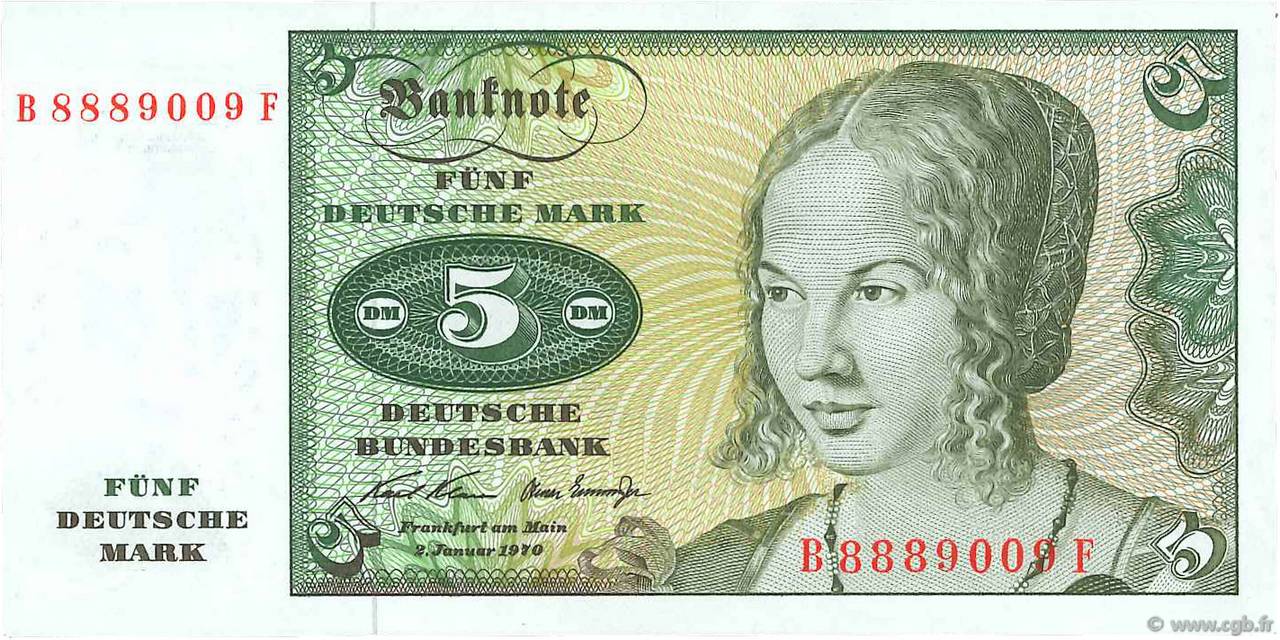 5 Deutsche Mark GERMAN FEDERAL REPUBLIC  1970 P.30a ST