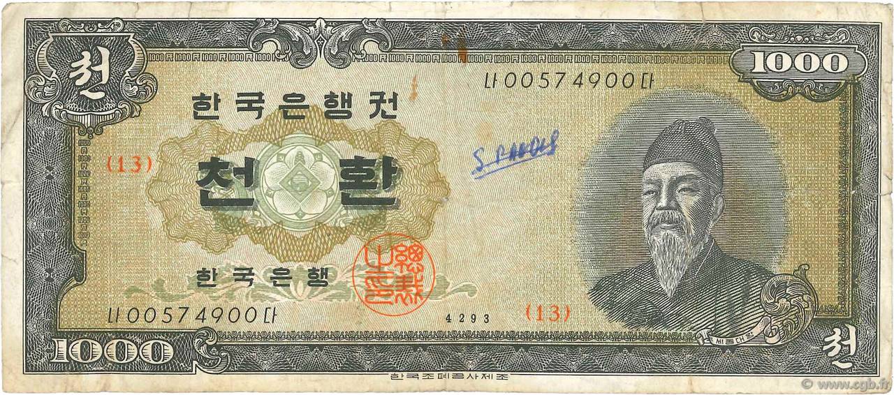 1000 Hwan COREA DEL SUD  1960 P.25a q.MB