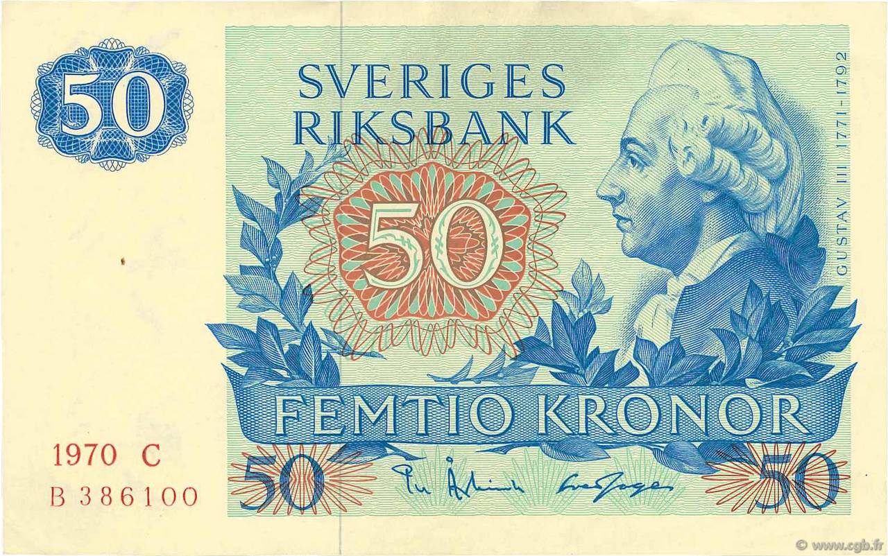 50 Kronor SWEDEN  1970 P.53a XF