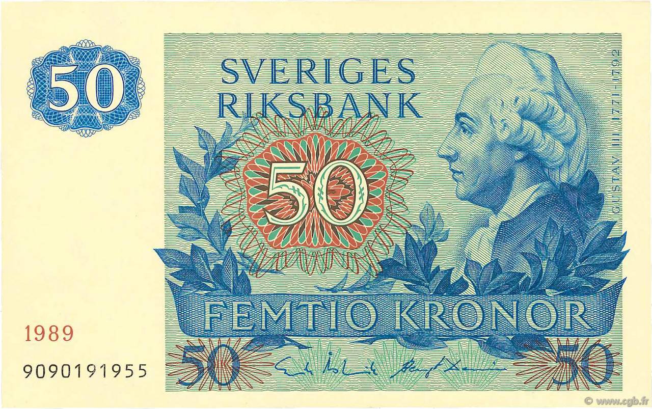 50 Kronor SWEDEN  1989 P.53d AU