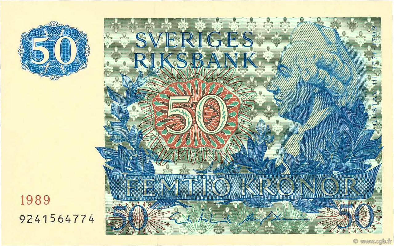 50 Kronor SWEDEN  1989 P.53d UNC-