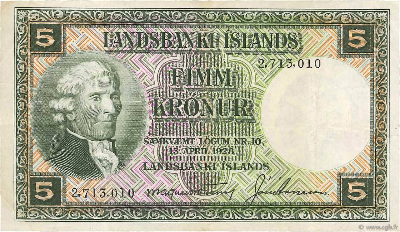 5 Kronur ICELAND  1948 P.32a VF