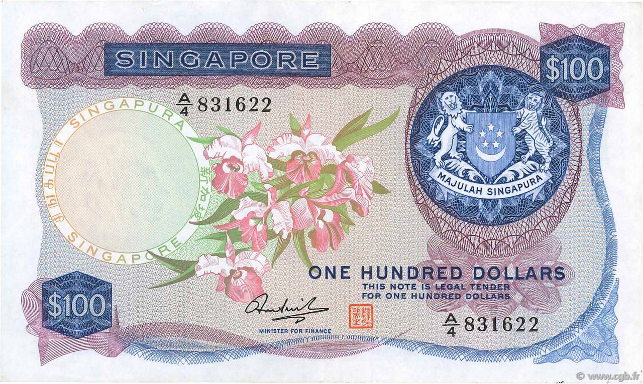 100 Dollars SINGAPORE  1973 P.06d VF+