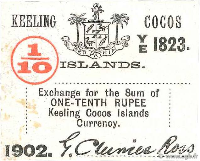 1/10 Rupee KEELING COCOS ISLANDS  1902 PS.123 AU-