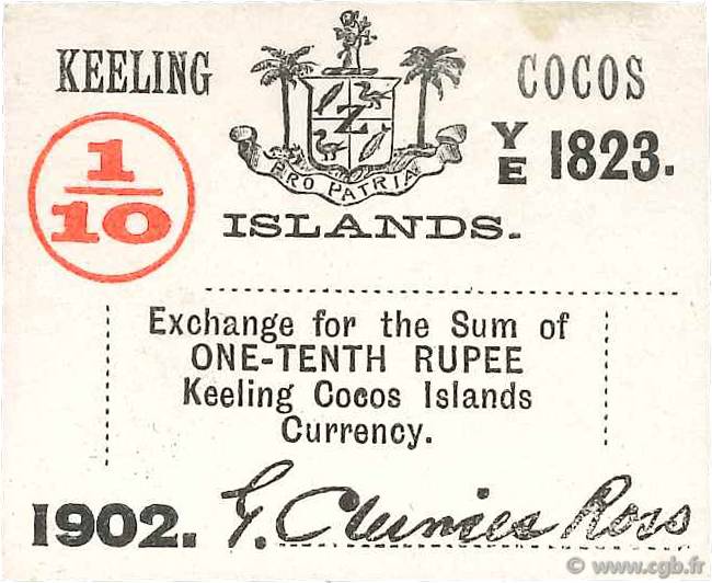 1/10 Rupee COCOS KEELING ISLANDS  1902 PS.123 AU