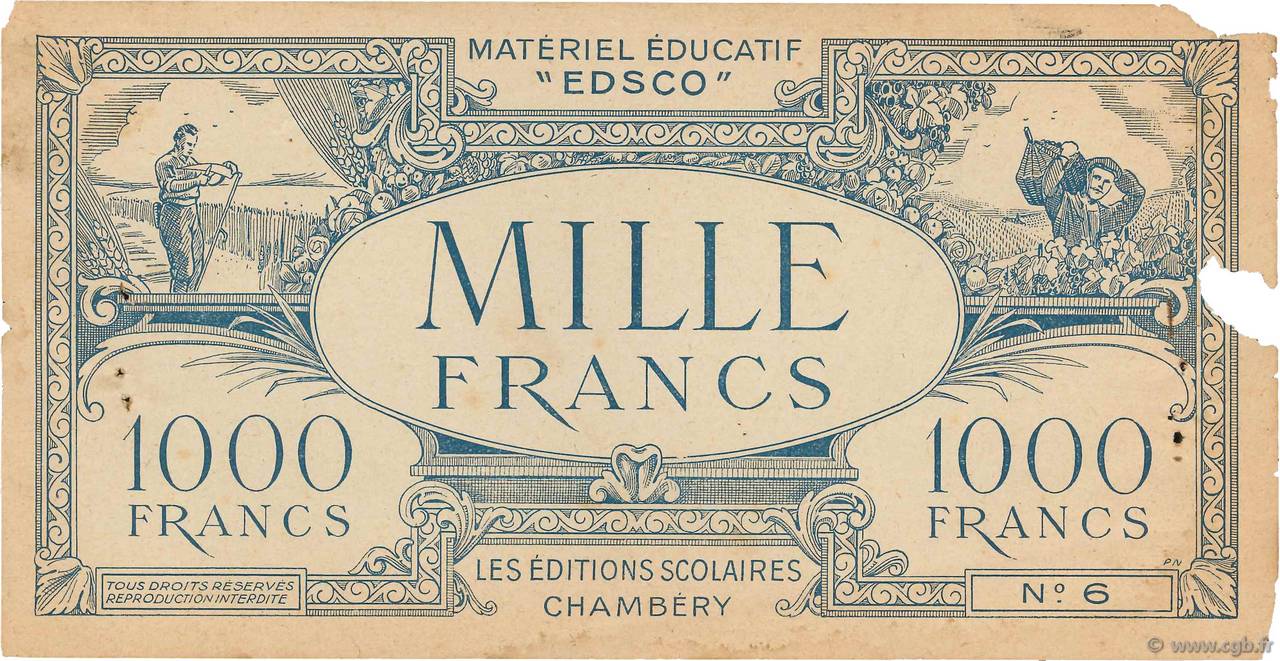 1000 Francs Scolaire FRANCE Regionalismus und verschiedenen  1940  S