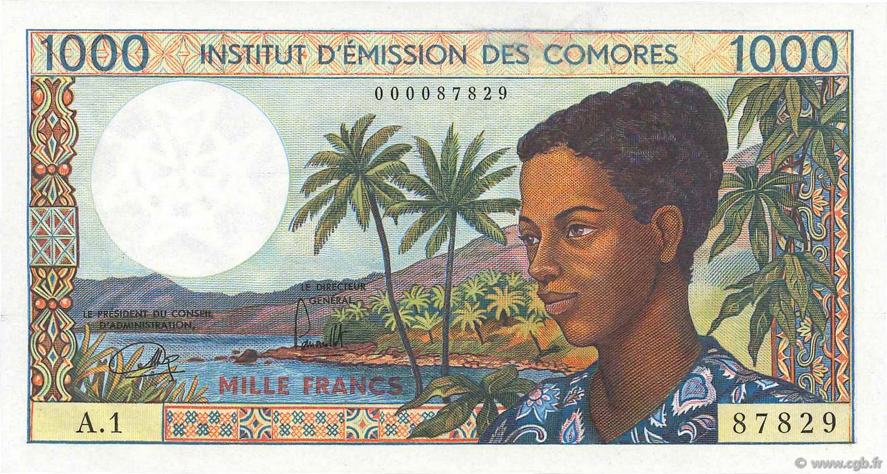 1000 Francs KOMOREN  1976 P.08a fST+