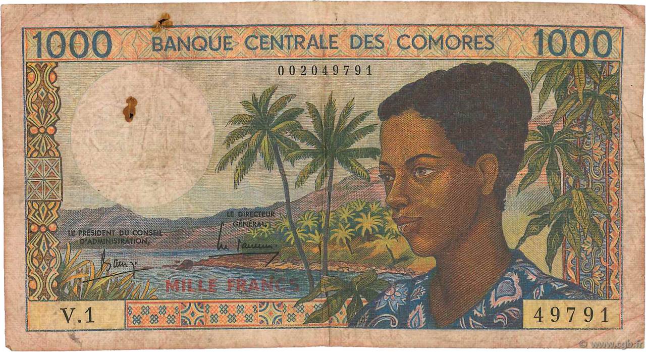 1000 Francs KOMOREN  1984 P.11a fSGE