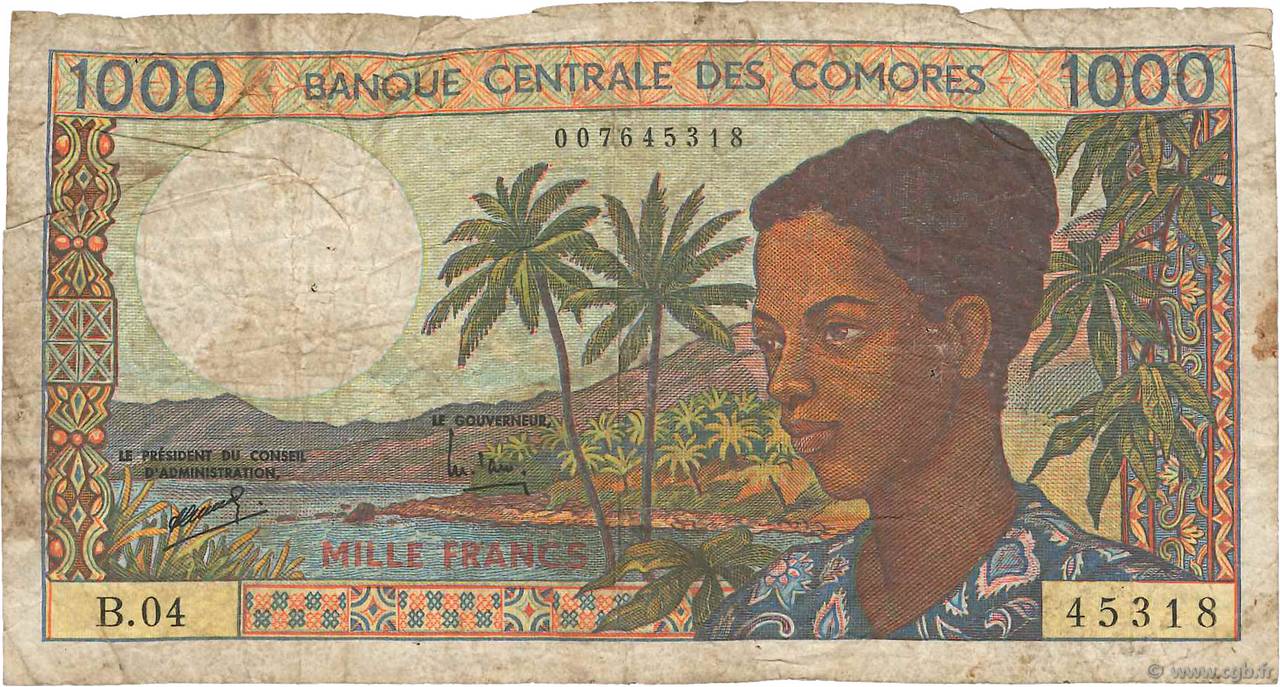 1000 Francs KOMOREN  1994 P.11b1 fSGE