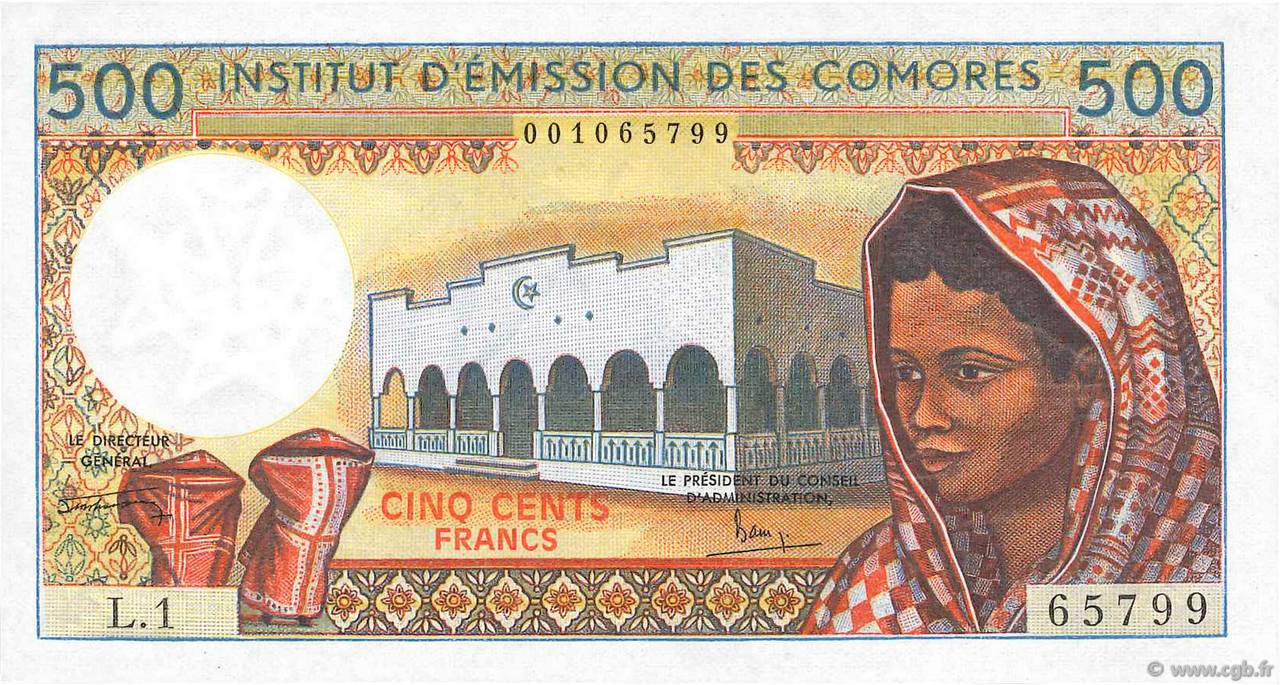 500 Francs COMORAS  1976 P.07a2 SC+