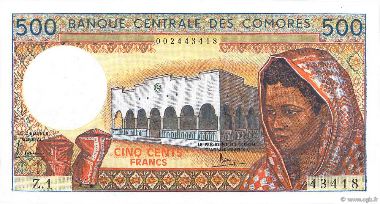 500 Francs COMOROS  1986 P.10a1 UNC-
