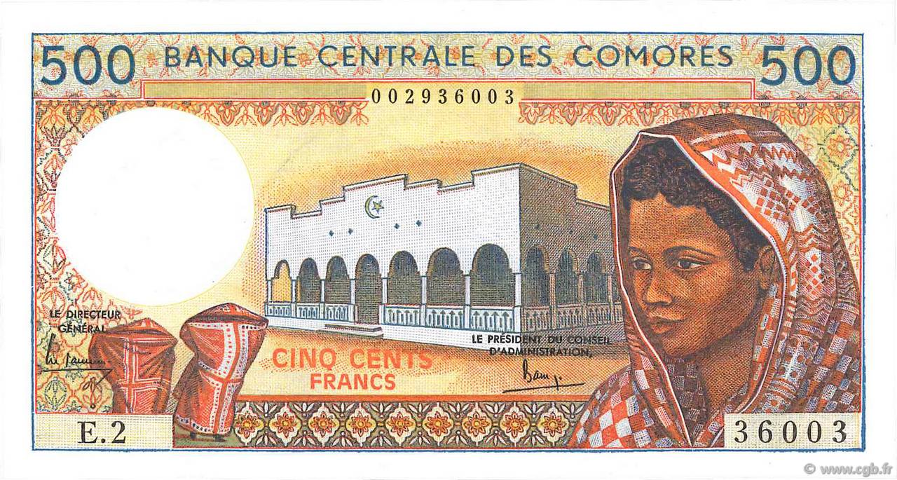 500 Francs COMOROS  1986 P.10a1 UNC-