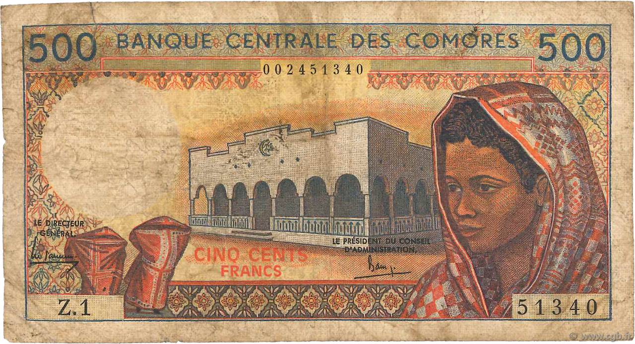 500 Francs KOMOREN  1986 P.10a1 SGE
