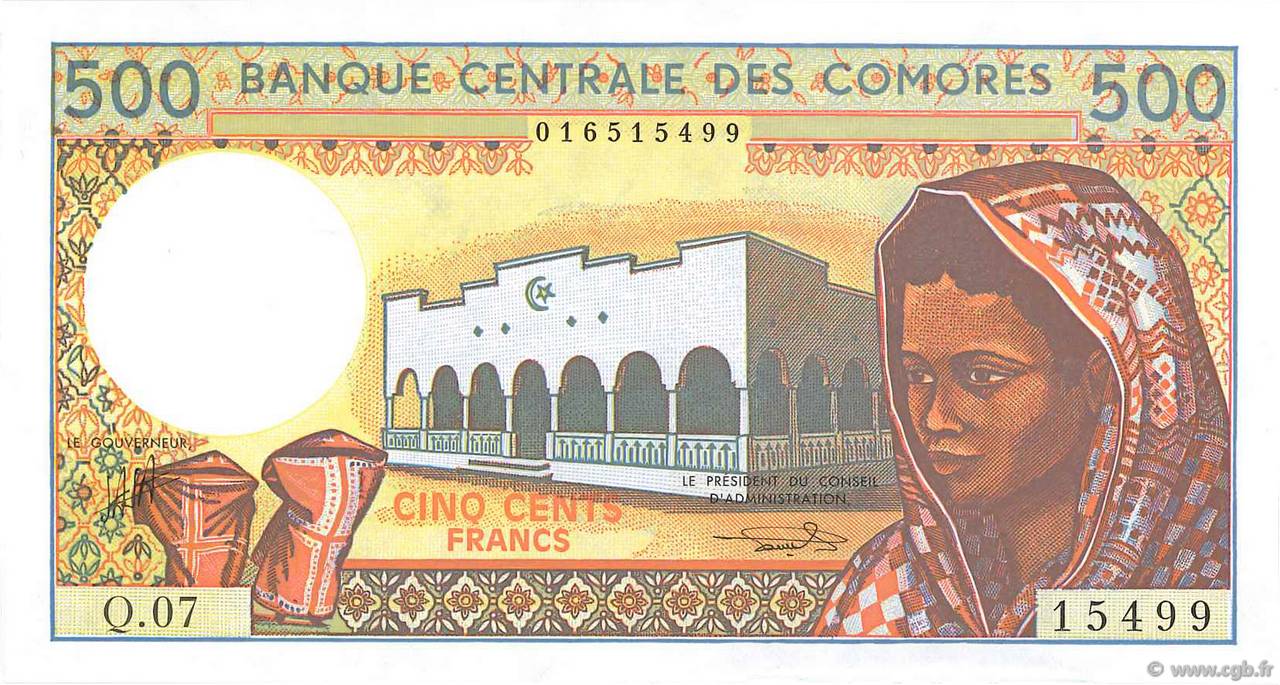 500 Francs COMOROS  1994 P.10b3 UNC-