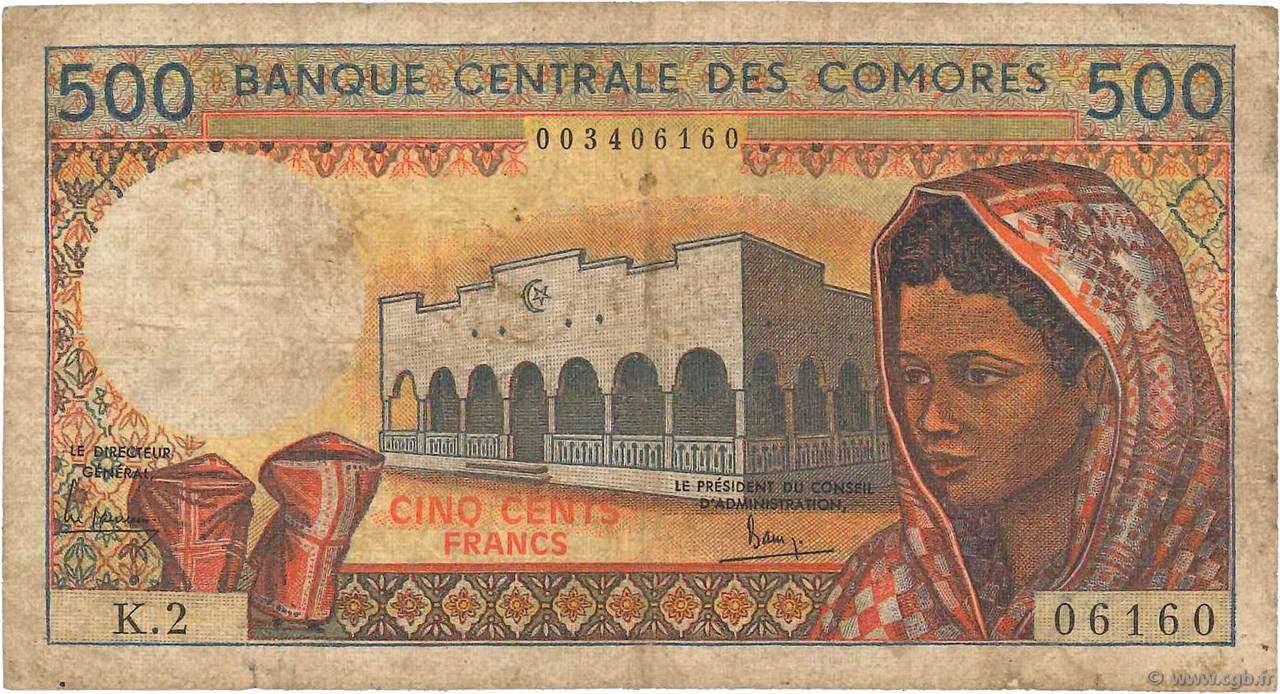 500 Francs KOMOREN  1986 P.10a1 SGE