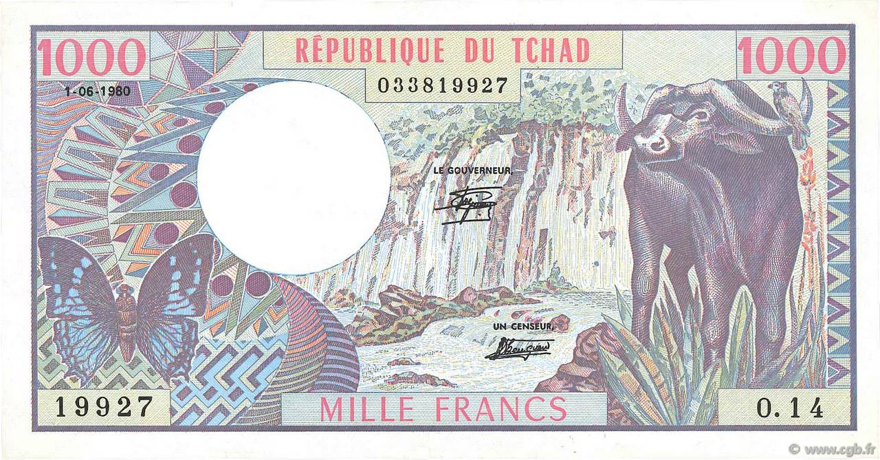 1000 Francs CHAD  1980 P.07 EBC+