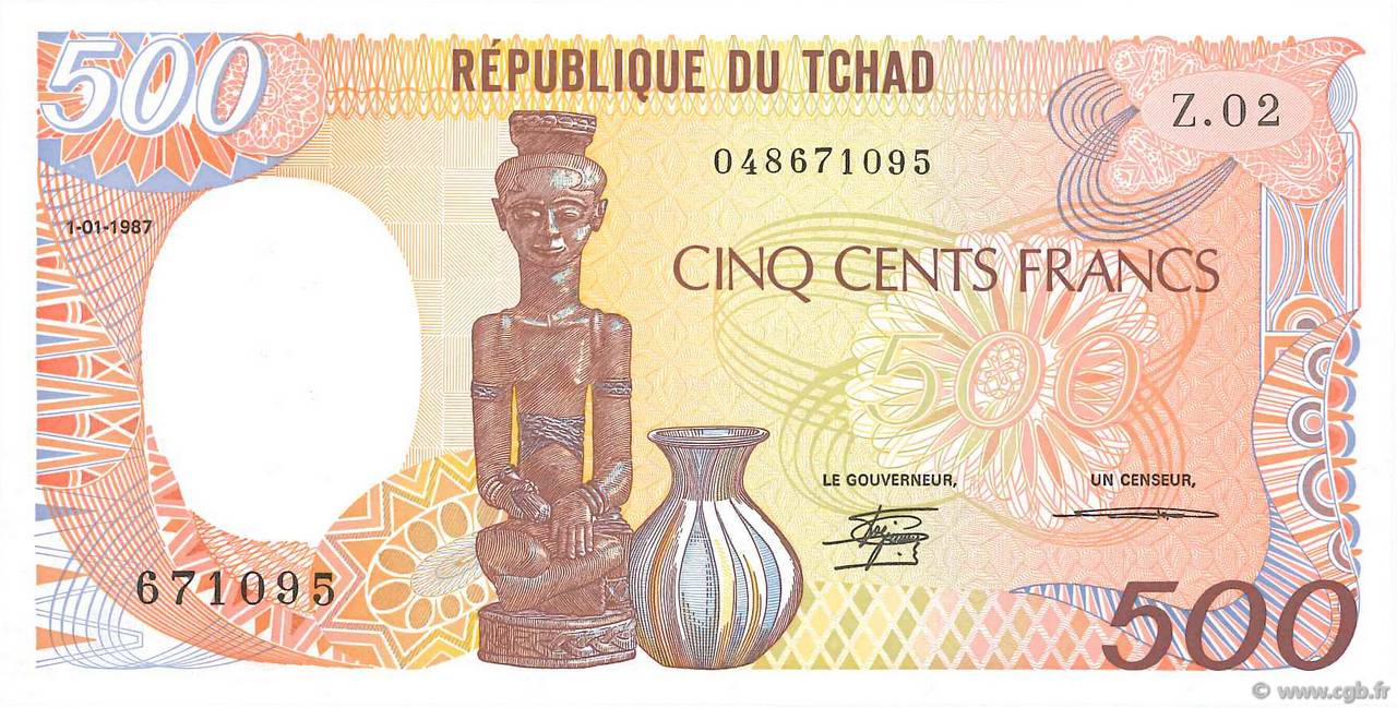 500 Francs CHAD  1987 P.09b UNC