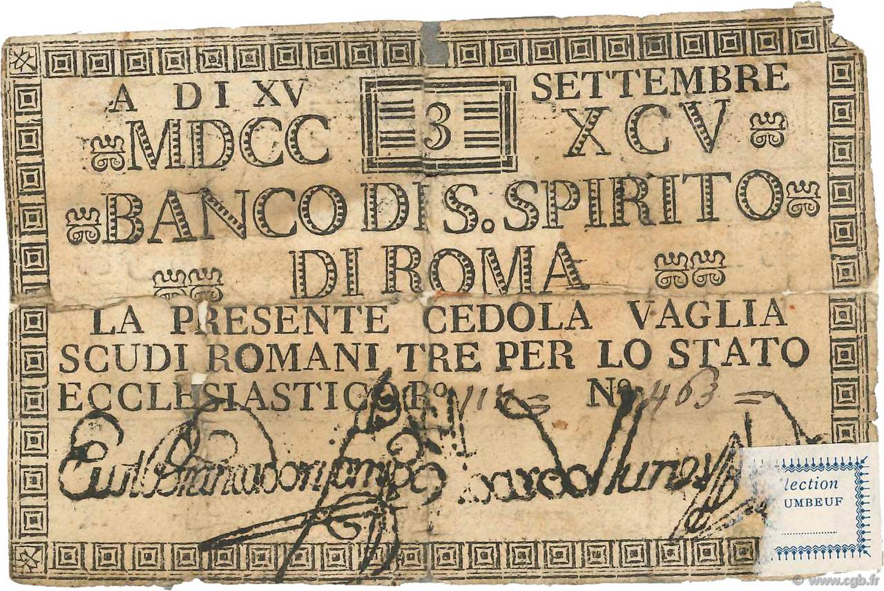 3 Scudi ITALY  1795 PS.377 P