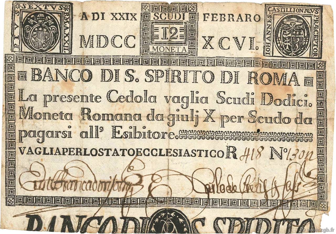 12 Scudi ITALIA  1796 PS.386 RC
