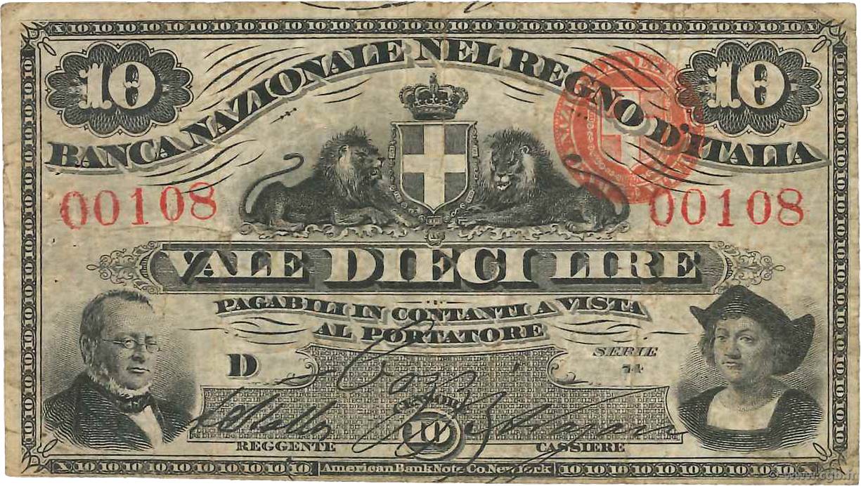 10 Lire ITALY  1866 PS.736 F