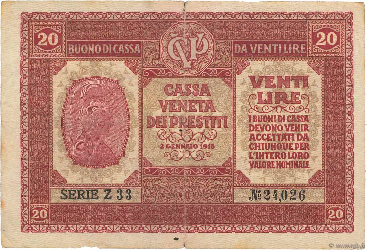 20 Lire ITALIEN  1918 PM.07 S