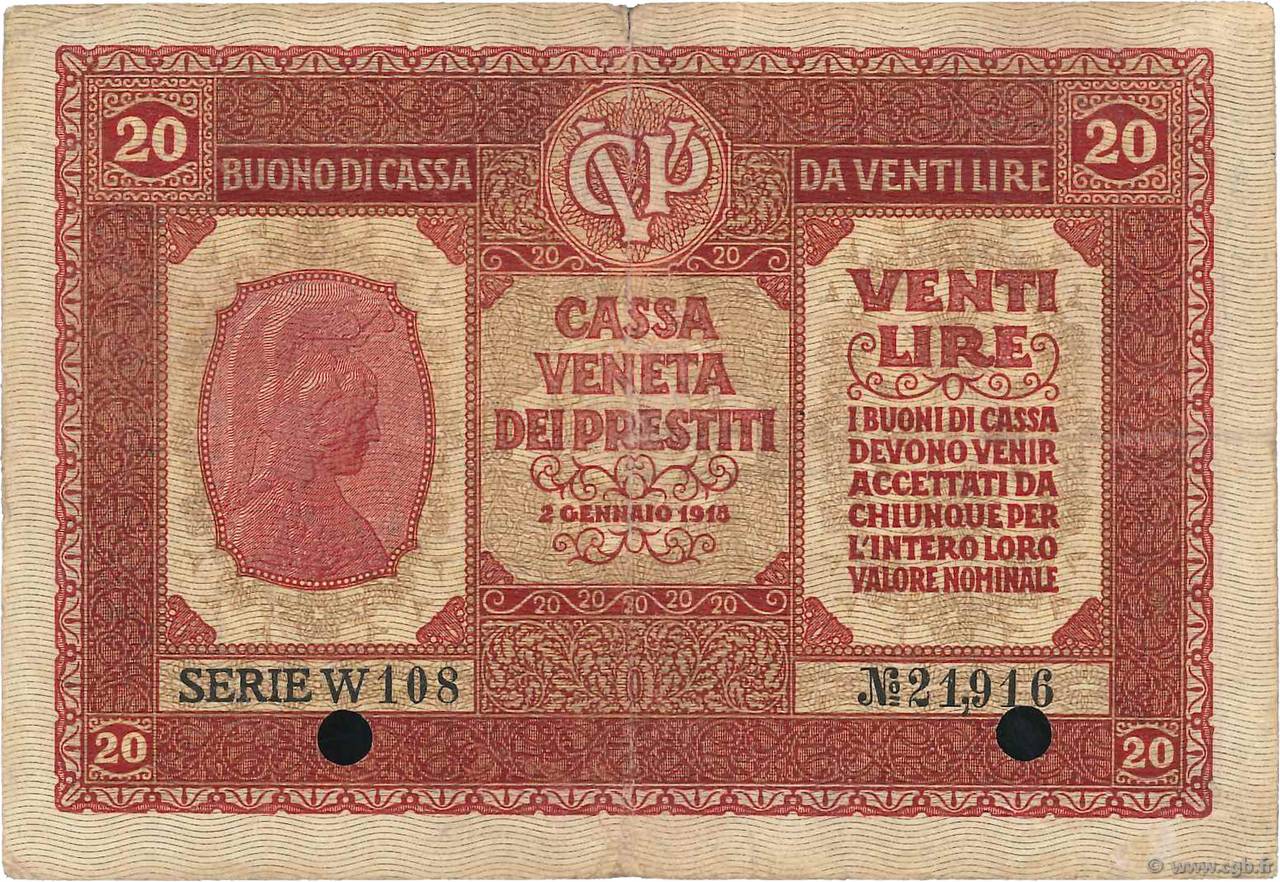 20 Lire Annulé ITALIEN  1918 PM.07 S
