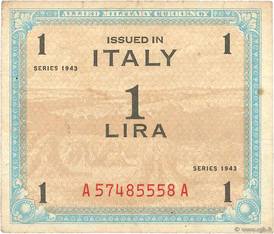 1 Lire ITALY  1943 PM.10a F