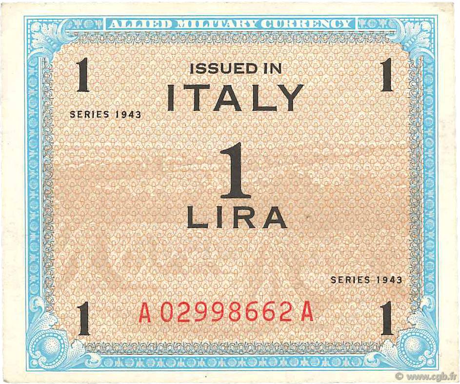 1 Lire ITALY  1943 PM.10b XF