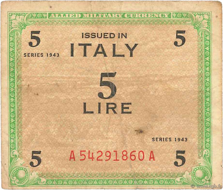 5 Lire ITALY  1943 PM.12a F