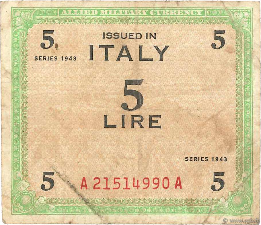 5 Lire ITALIEN  1943 PM.12b SGE