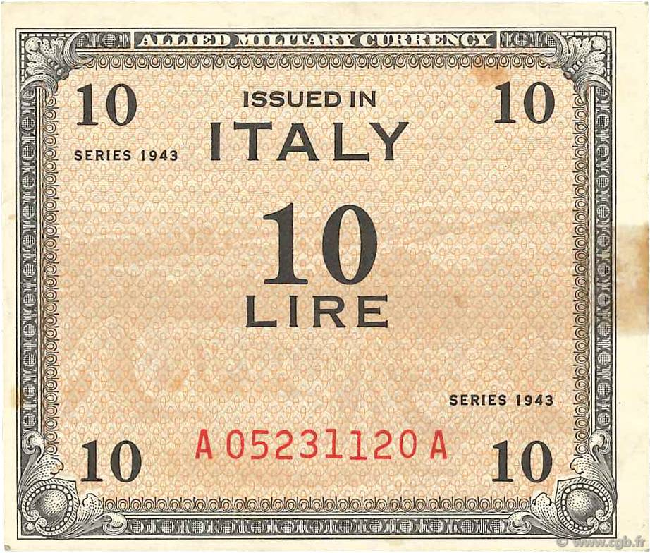 10 Lire ITALIEN  1943 PM.13b SS
