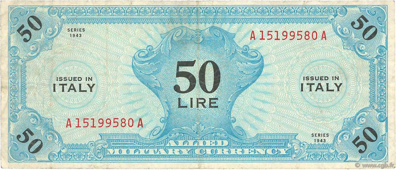 50 Lire ITALY  1943 PM.14b VF-