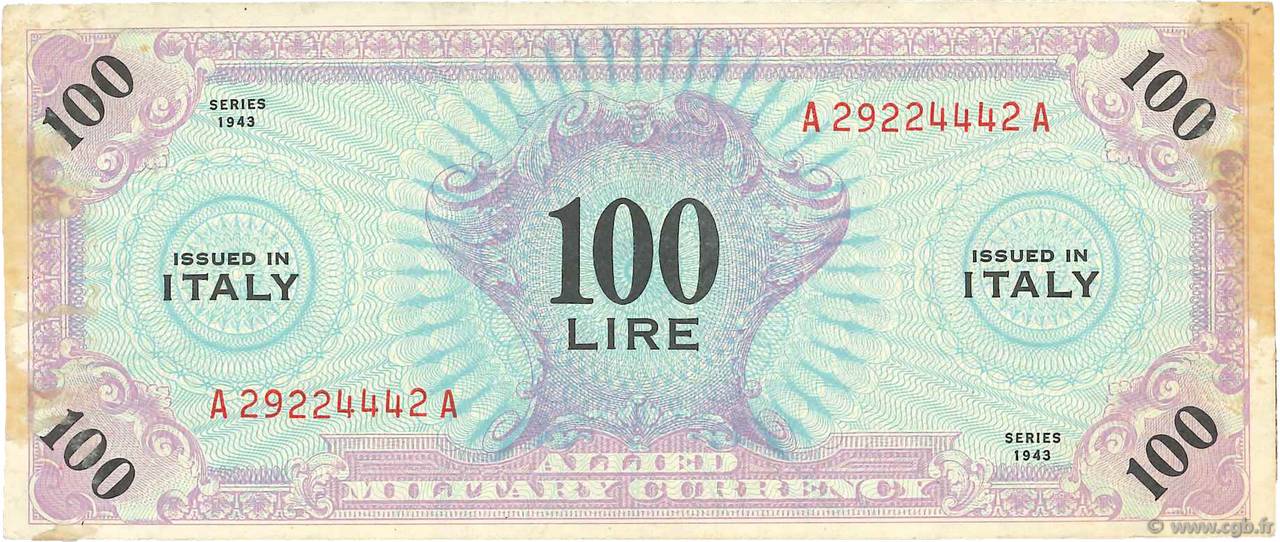 100 Lire ITALY  1943 PM.15a VF-
