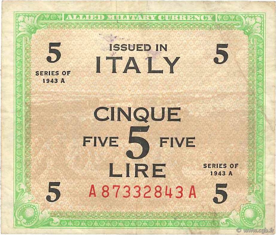 5 Lire ITALY  1943 PM.18a VF