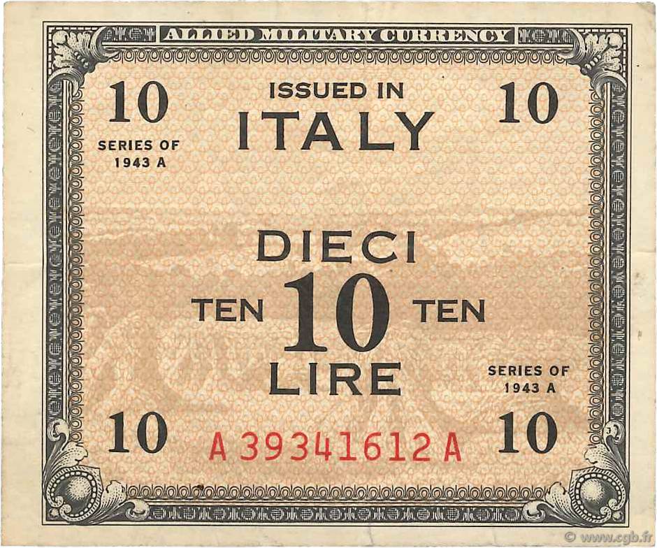 10 Lire ITALY  1943 PM.19a VF
