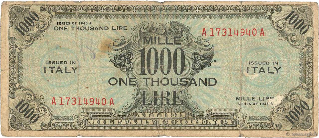1000 Lire ITALY  1943 PM.23a G
