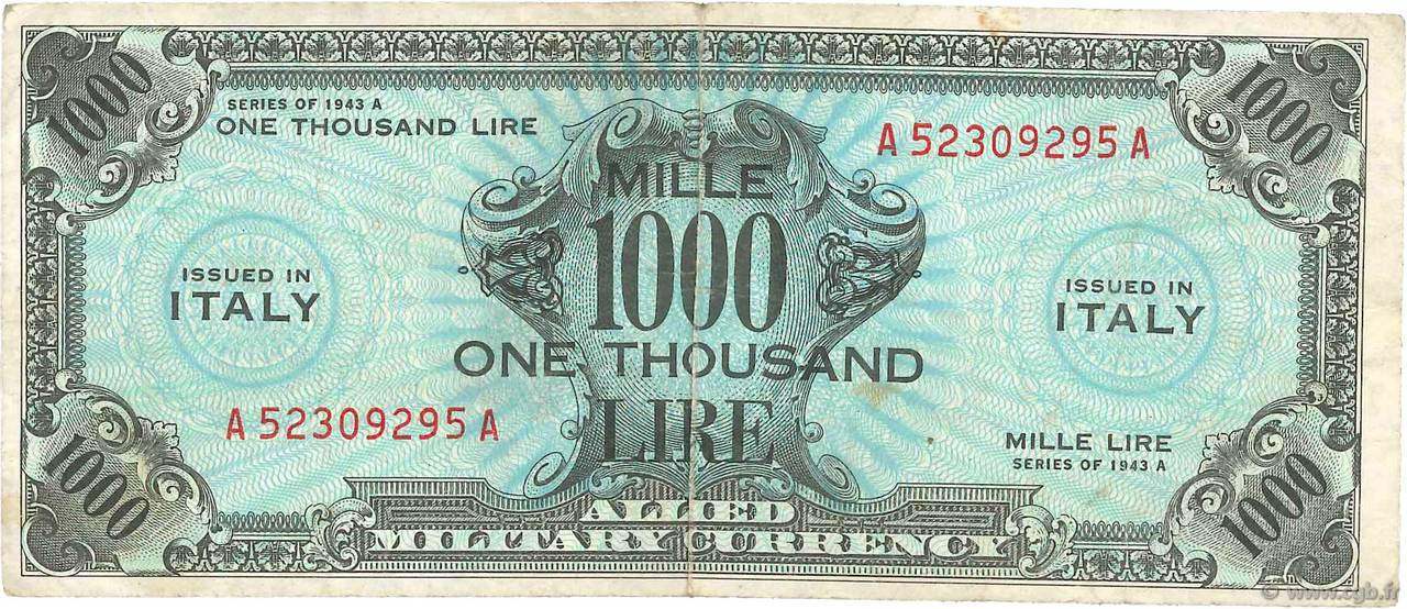 1000 Lire ITALY  1943 PM.23a F+