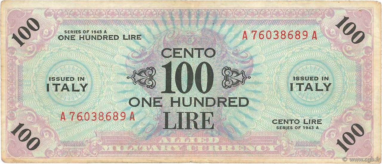100 Lire ITALIA  1943 PM.21a BC