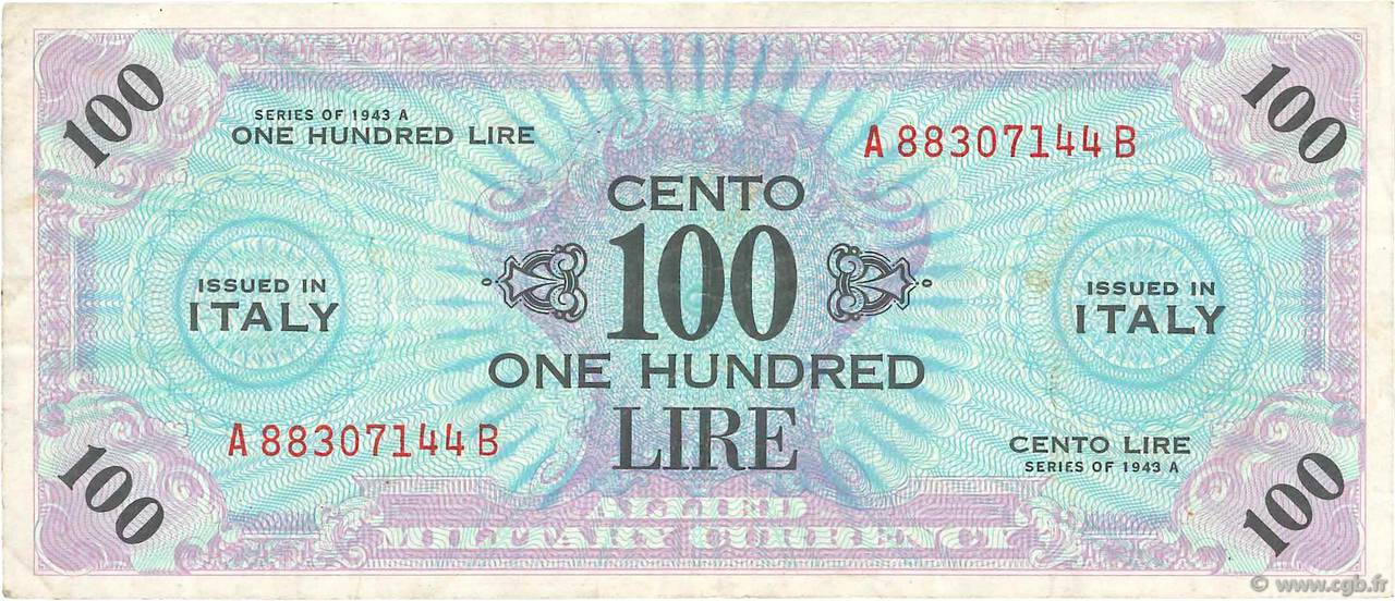 100 Lire ITALY  1943 PM.21b VF