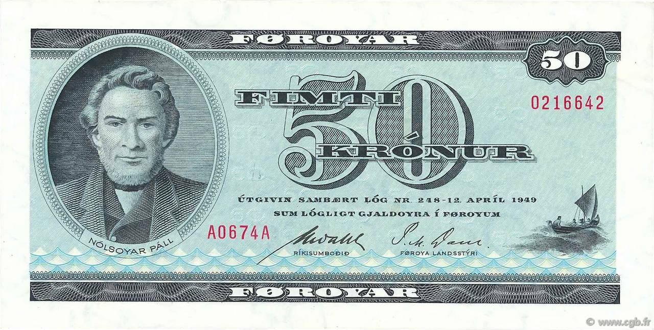 50 Kronur ISOLE FAROER  1967 P.17a BB