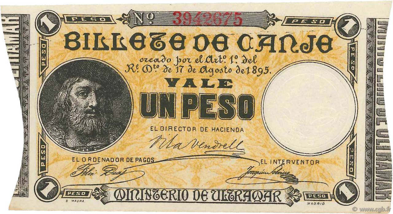 1 Peso PUERTO RICO  1895 P.07b AU-