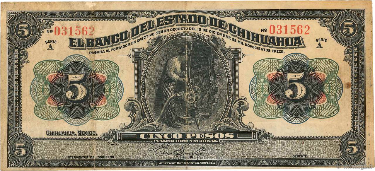 5 Pesos MEXICO  1913 PS.0132a MB