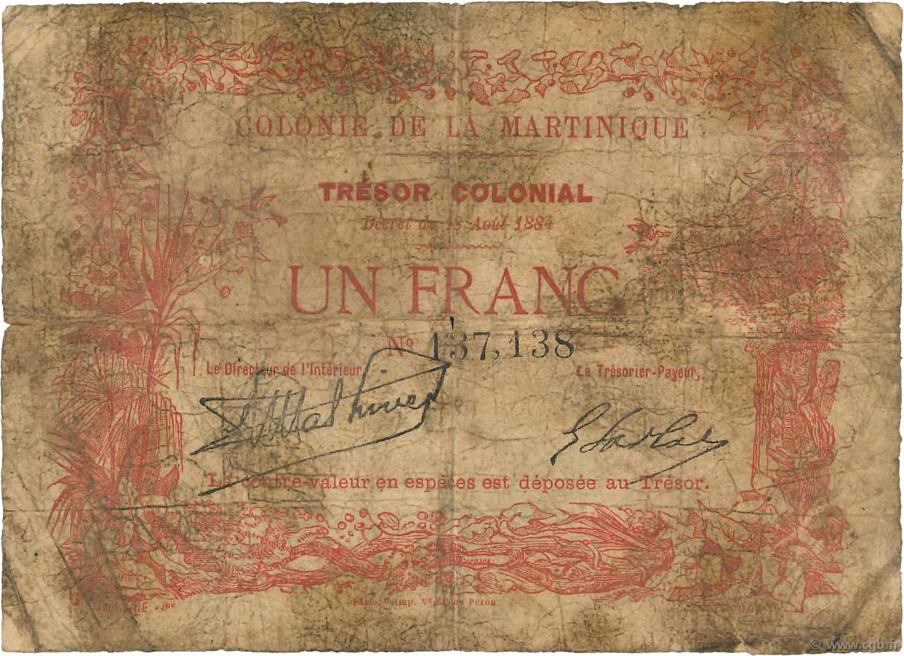 1 Franc MARTINIQUE  1884 P.02 MC
