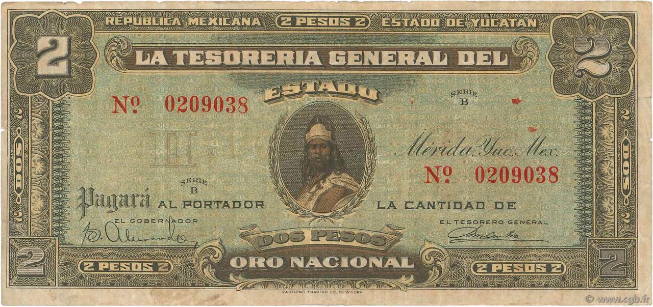 2 Pesos MEXICO Merida 1916 PS.1136 MB