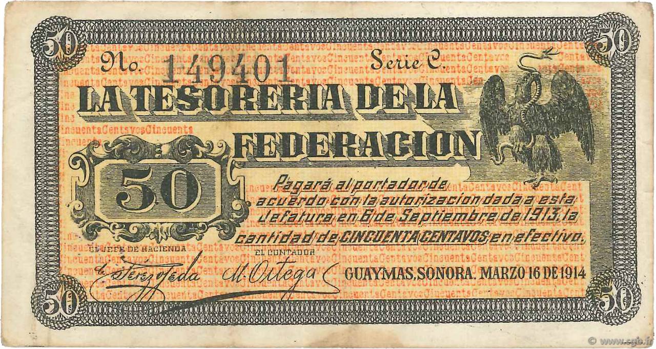 50 Centavos MEXICO Guaymas 1914 PS.1059 BB